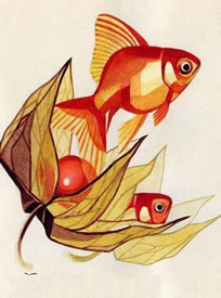 漂亮优美的小金鱼纹身图案