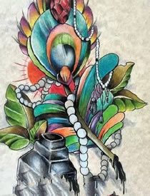 漂亮的羽毛手稿纹身图案