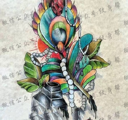 漂亮的羽毛手稿纹身图案