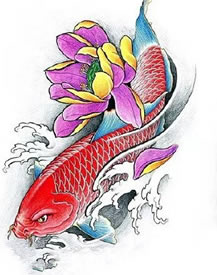 漂亮的莲花锦鲤纹身图案