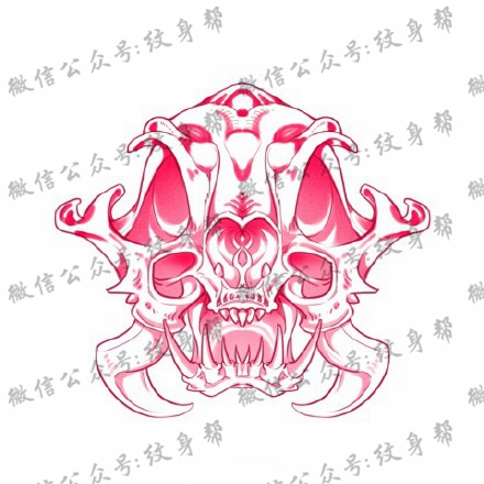 头骨手稿_一套红色创意头骨纹身手稿