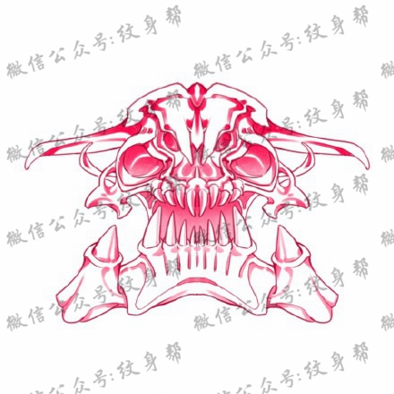 头骨手稿_一套红色创意头骨纹身手稿