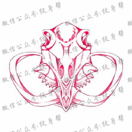 头骨手稿_一套红色创意头骨纹身手稿