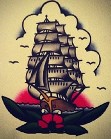 备受人们的喜爱帆船手稿纹身图案