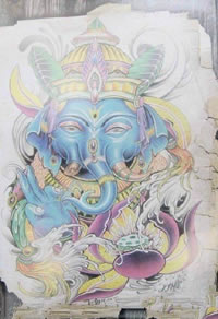 彩绘漂亮的象神手稿纹身图案