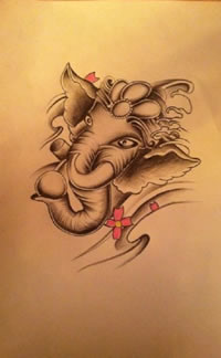 泰国象神手稿纹身图案