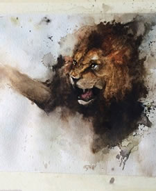 水墨凶猛的狮子纹身图案