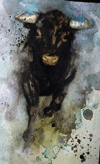 水墨老牛手稿纹身图案