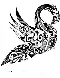 一幅鹅的剪纸画手稿纹身图案