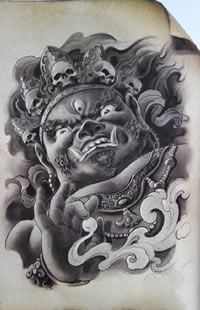 一幅恶神手稿纹身图案