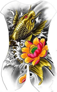 满背大气的锦鲤手稿纹身图案