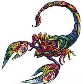 彩绘漂亮的蝎子手稿纹身图案