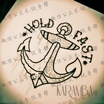 简单的船锚手稿纹身图案