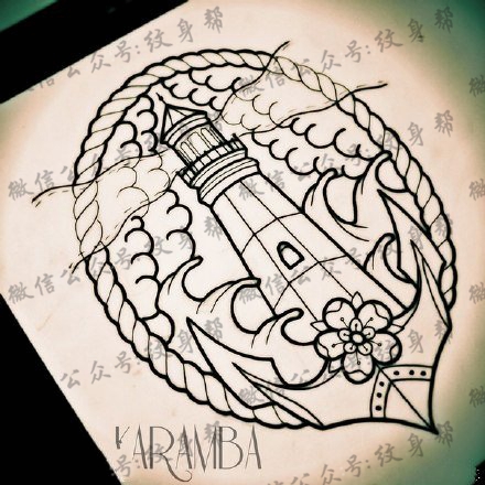 经典的灯塔纹身图案