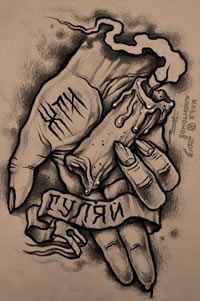 素描手持蜡烛纹身图案