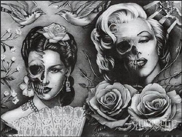 惊悚的骷髅美女纹身图案