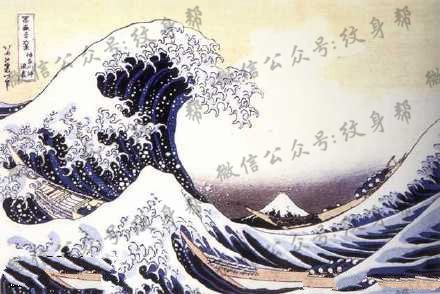 澎湃的海浪手稿纹身图案