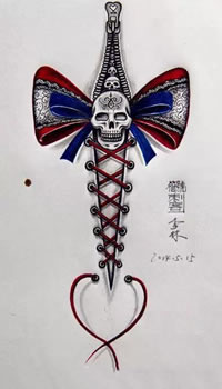 骷髅拉链蝴蝶结纹身图案