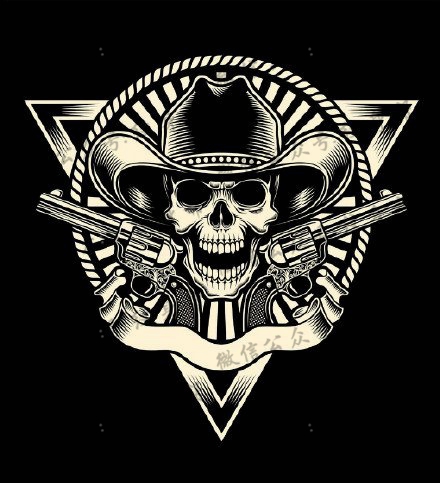 经典骷髅手枪纹身图案