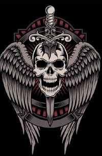 骷髅翅膀刀柄手稿纹身图案