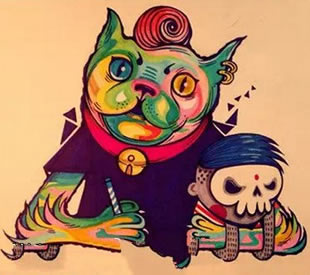 彩绘机智的小狗手稿纹身图案