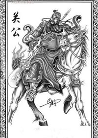 中国风关二爷手稿纹身图案