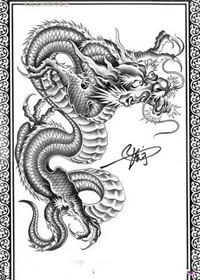 中国风格龙手稿纹身图案