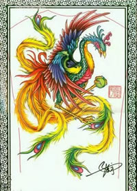 中国风漂亮的凤凰手稿纹身图案