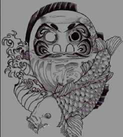 黑白锦鲤达摩蛋纹身图案