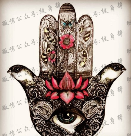 经典法蒂玛之手手稿纹身图案