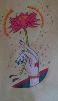 经典彩绘手持莲花纹身图案