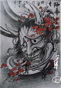 经典素描般若梅花纹身图案