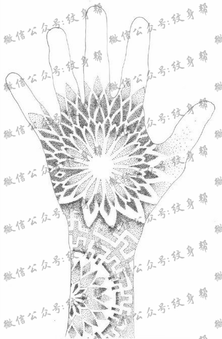 经典手部梵花手稿纹身图案