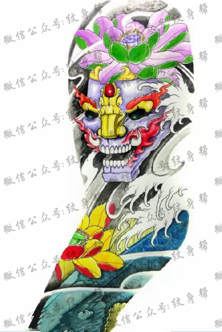 经典莲花龙图腾纹身图案