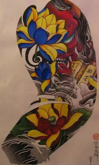 经典彩绘莲花纹身图案