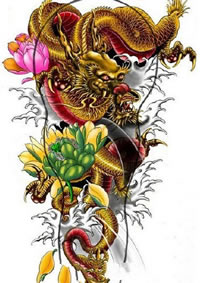 经典彩绘麒麟莲花纹身图案