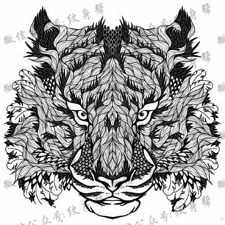 可爱的老虎手稿纹身图案