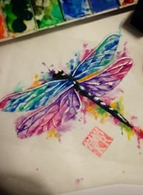 水墨彩绘蜻蜓纹身图案