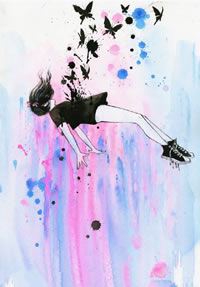 经典水彩蝴蝶小女孩纹身图案