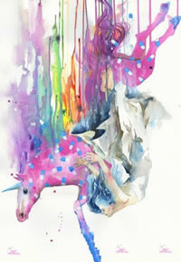 经典水彩奔驰的骏马纹身图案