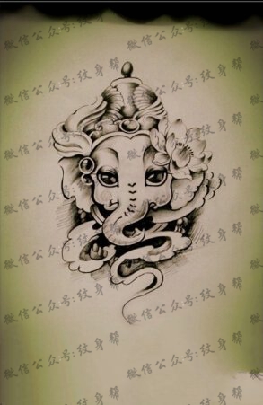 经典象神手稿纹身图案