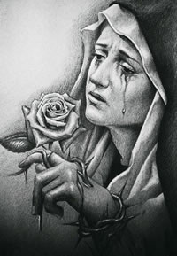 荆棘的玫瑰女神手稿纹身图案