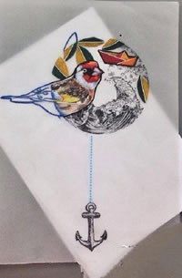 抽象派小鸟船锚手稿纹身图案