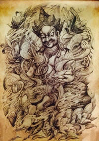 中国风不动明王手稿纹身图案