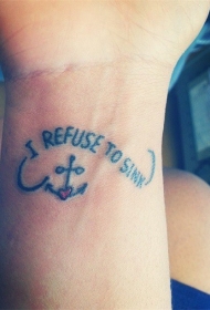 黑色极简纹身  简洁的英文和船锚纹身图案