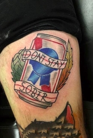 创意情侣纹身  手臂上彩色的啤酒瓶创意情侣纹身图案