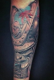 日本武士面具纹身  面容凶狠的日本武士纹身图案