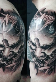 日本鬼面具纹身  面容恐怖的日本鬼面具纹身图案