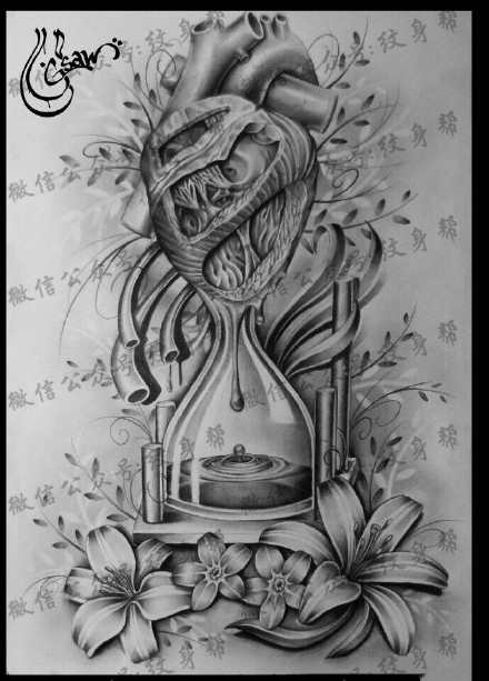 沙漏纹身手稿_59张纹身关于沙漏的手稿图案图片