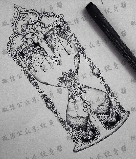 沙漏纹身手稿_59张纹身关于沙漏的手稿图案图片